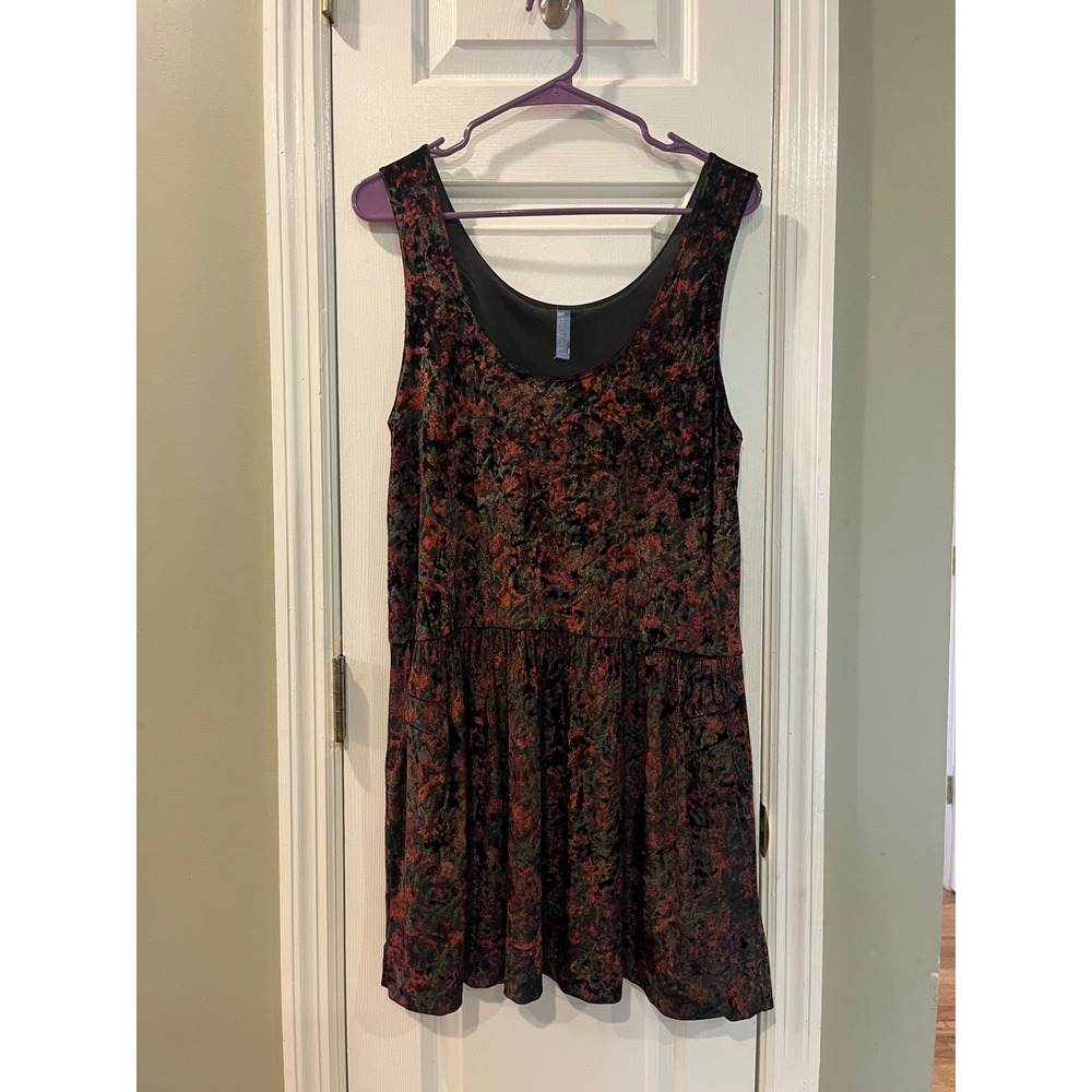 Free People Burnout Velvet Floral Mini Dress Sleeveless Red Green Small